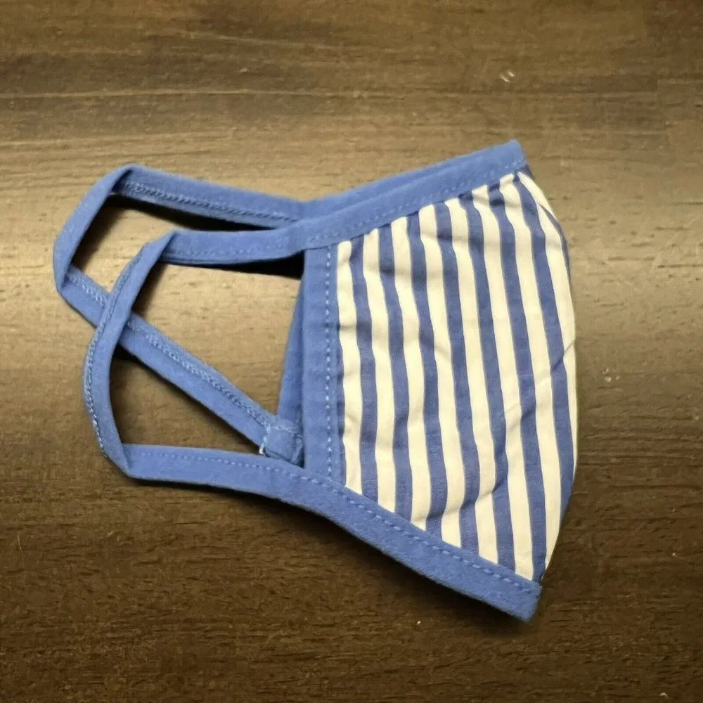 Tuckernuck Children's Civilian Face Mask Blue Striped Fabric Facial Covering NEW